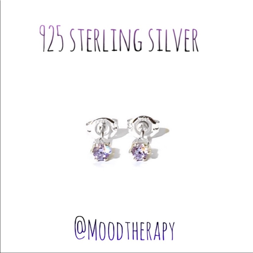 Handmade Sterling Silver Lavender Cz Ear Studs